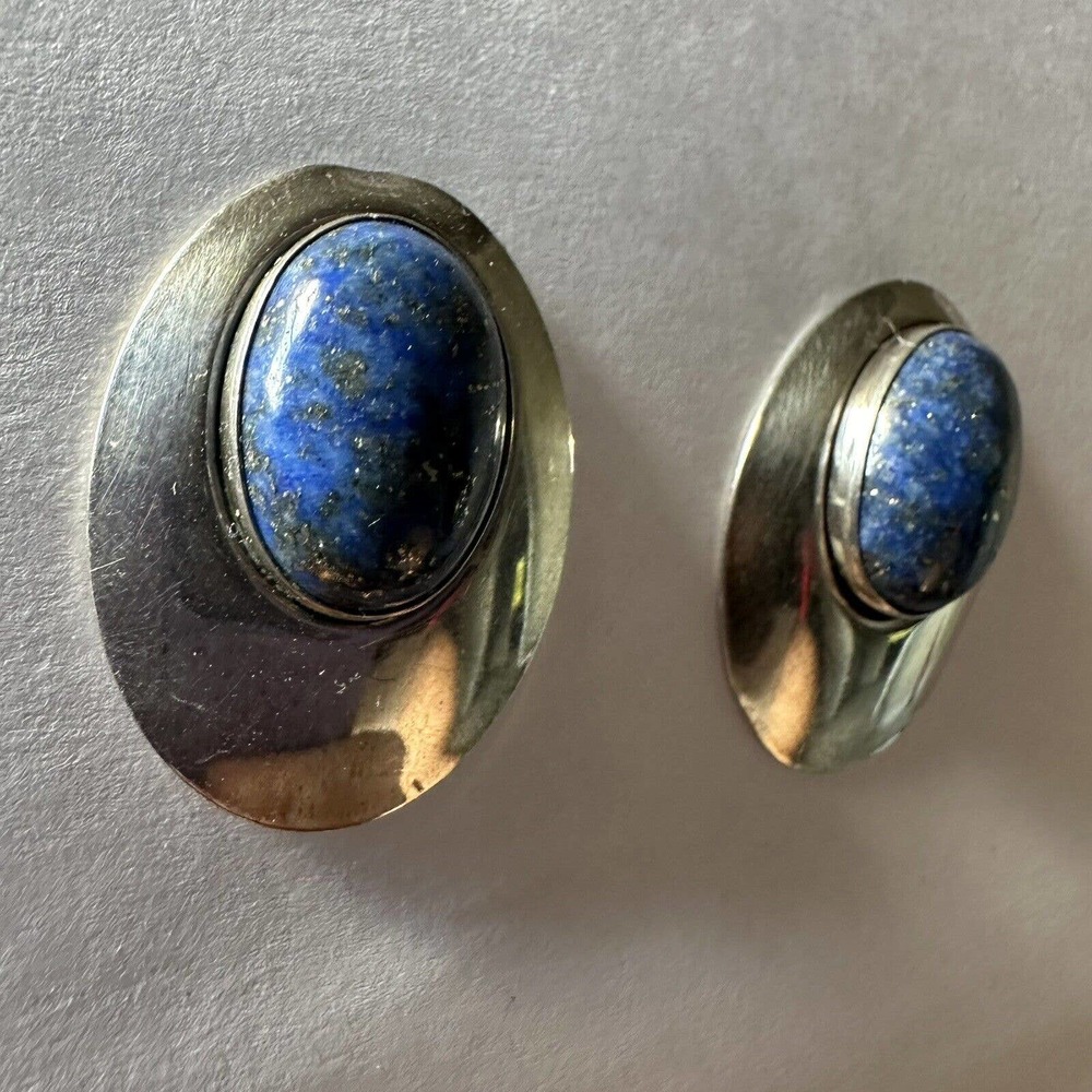 Vintage 925 Sterling Silver Earrings Drop Blue Stone Azurite